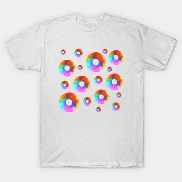 Rainbow Watercolor Donut Bubbles T-Shirt by EdenLiving